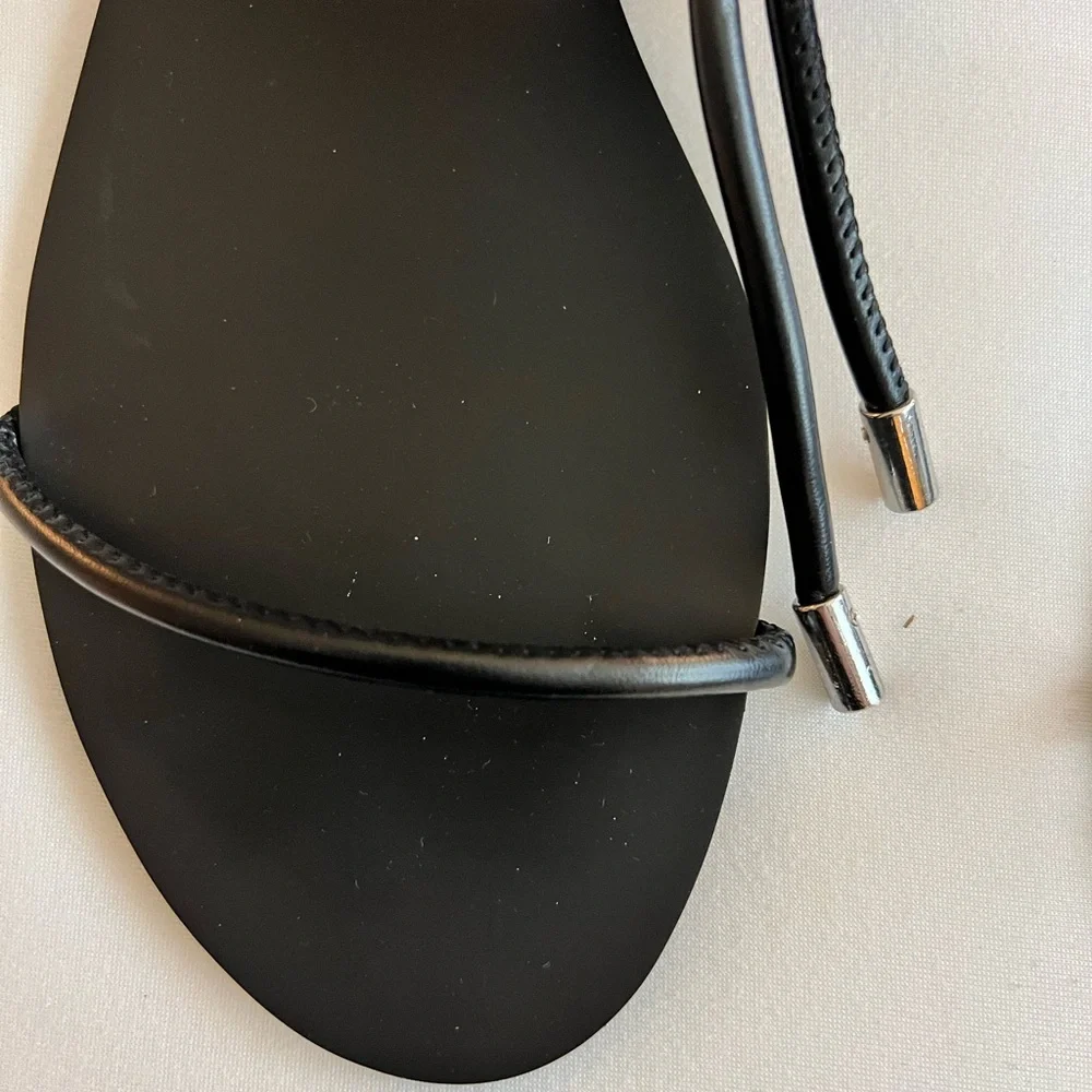 Steve Madden Black Lace-Up Minimalist Flat Sandals - Picture 8 of 9